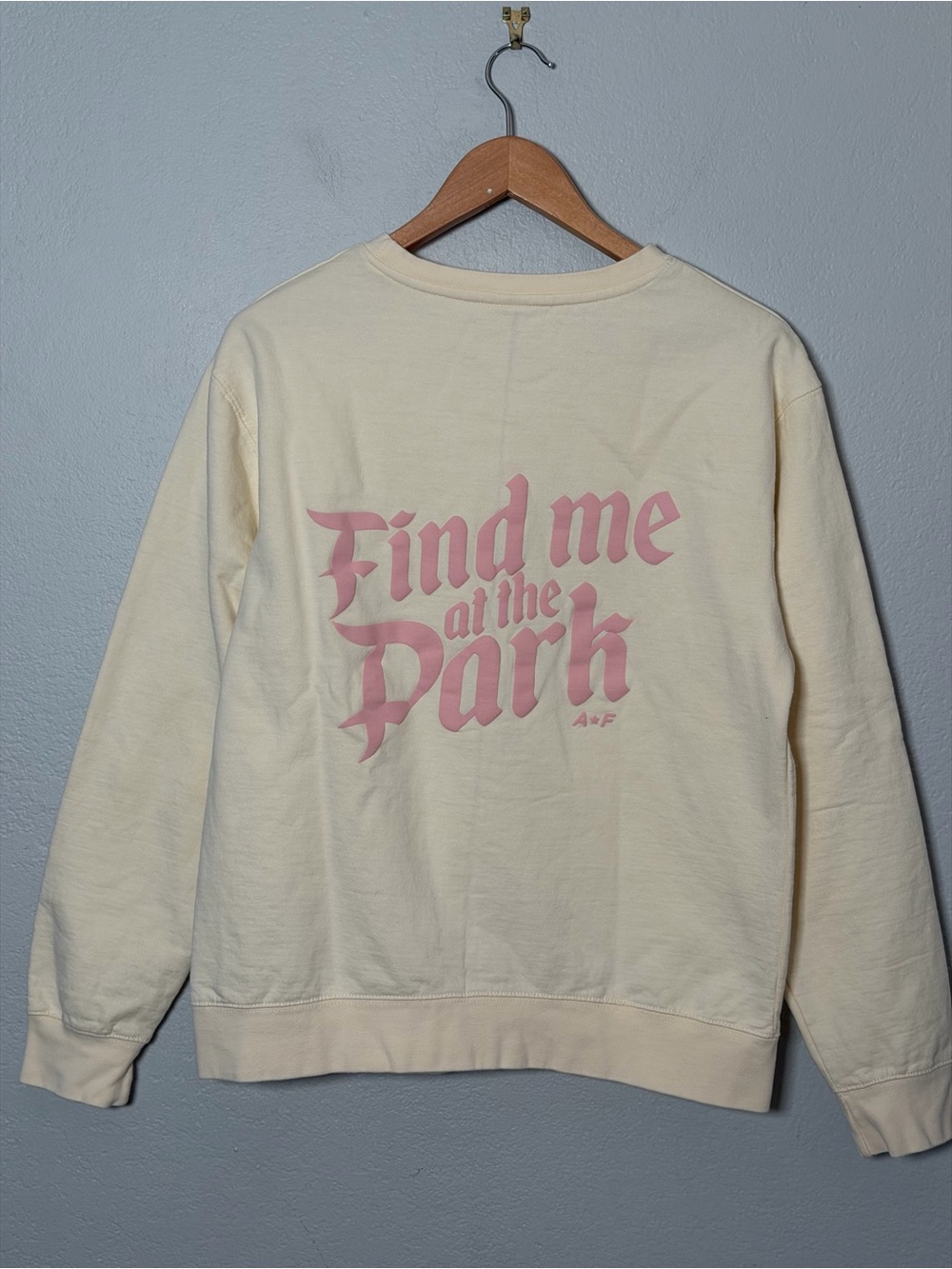 Cream Women's Sweatshirt with Pink 'Find Me at the Park' Print Disney inspired